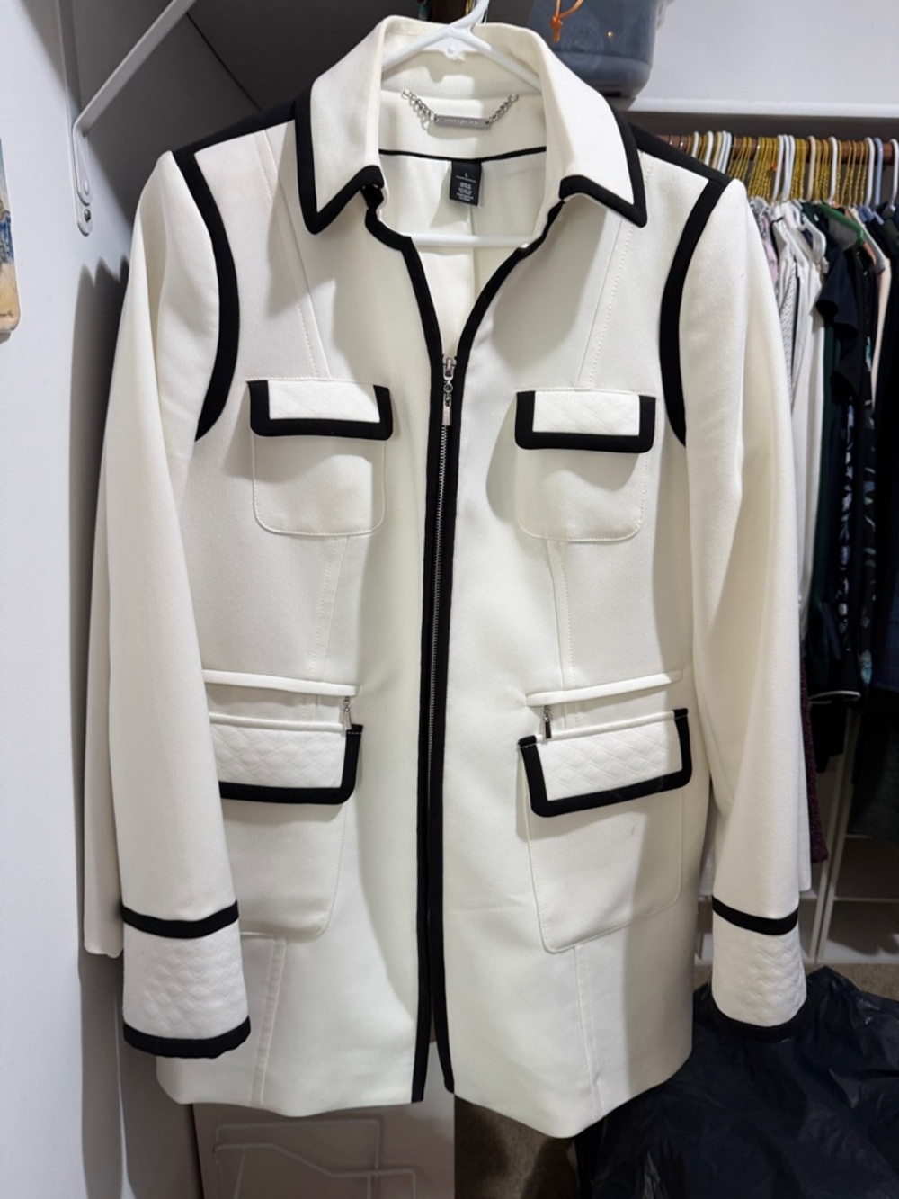 White House Black Market Cream Jacket with Black Trim
